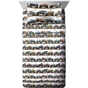 NEW Franco Monster Jam Tracks 4 Piece Full Size Sheet Set Grave Digger Megalodon